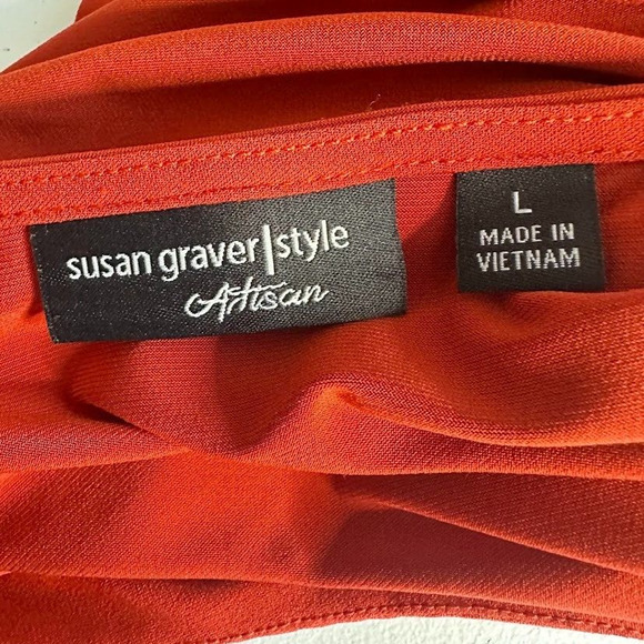 Susan Graver Artisan Top Size Large Burnt Orange Liquid Knit Beaded Blouse - Picture 4 of 5